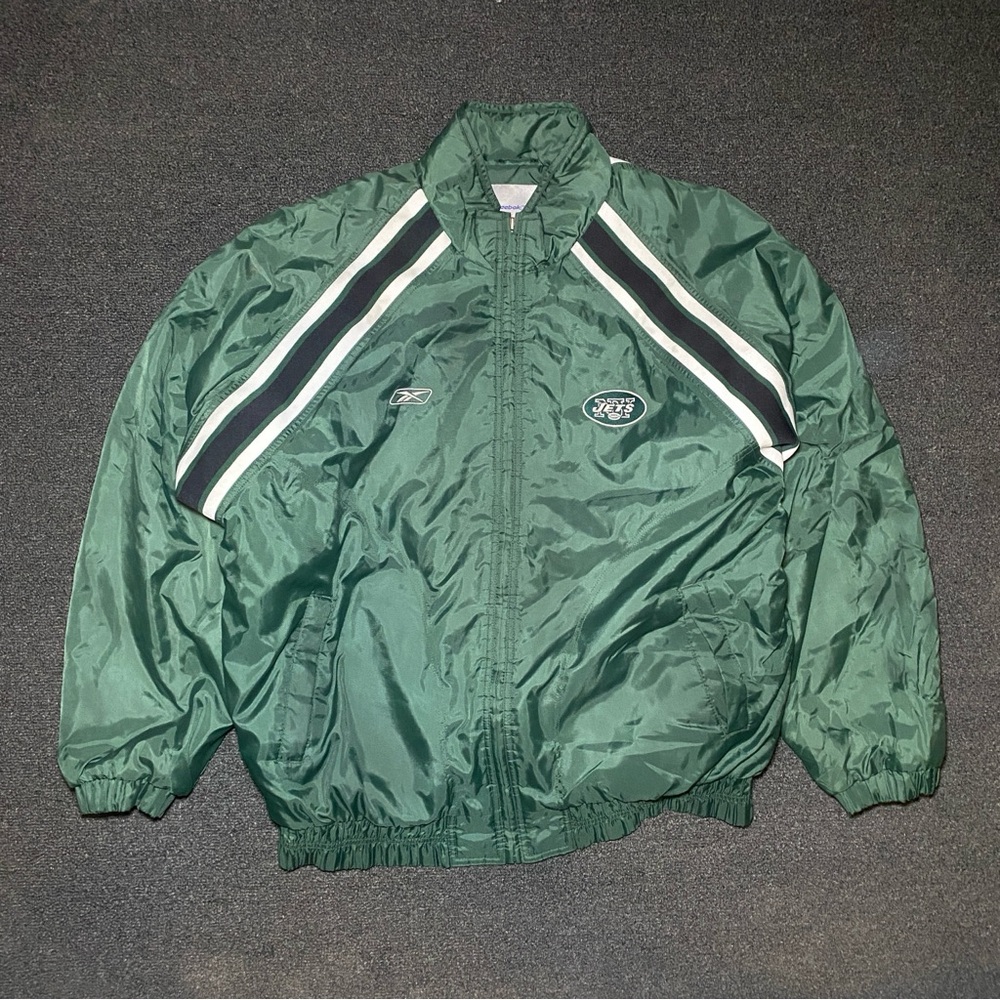 Vintage New York jets 2000's reebok embroidered green nfl jacket size xl